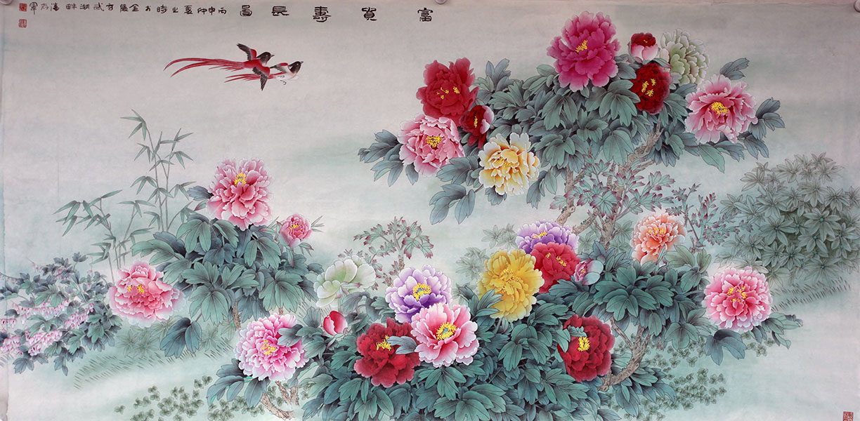 潘志军花鸟《富贵寿长图》180×96CM