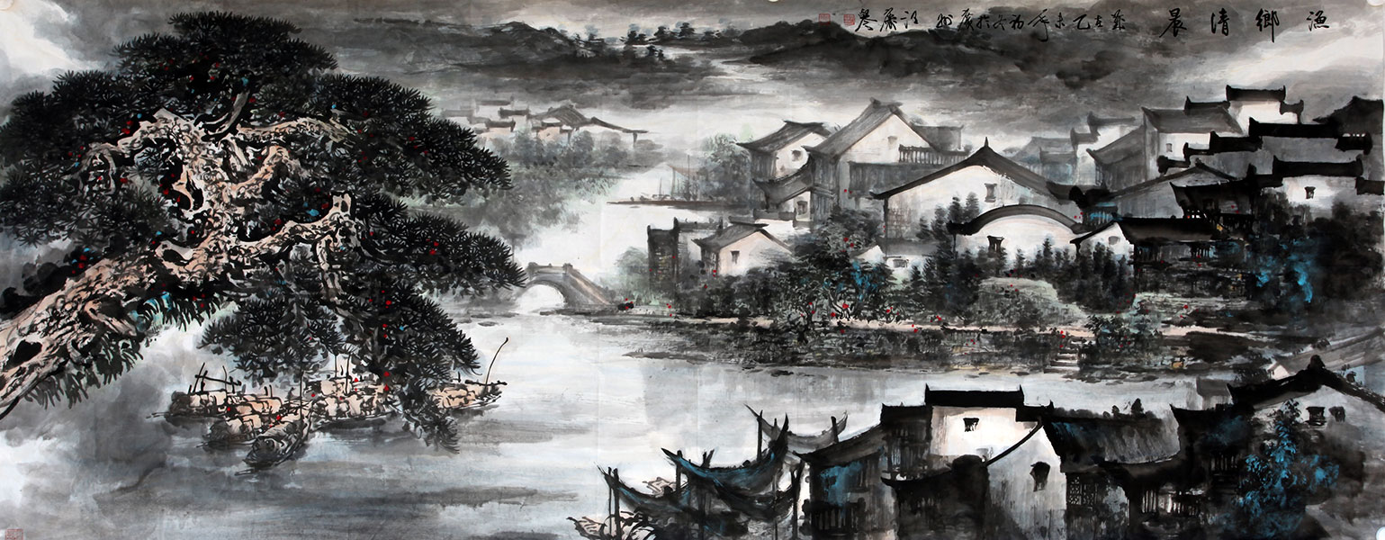 渔乡清晨180×68CM